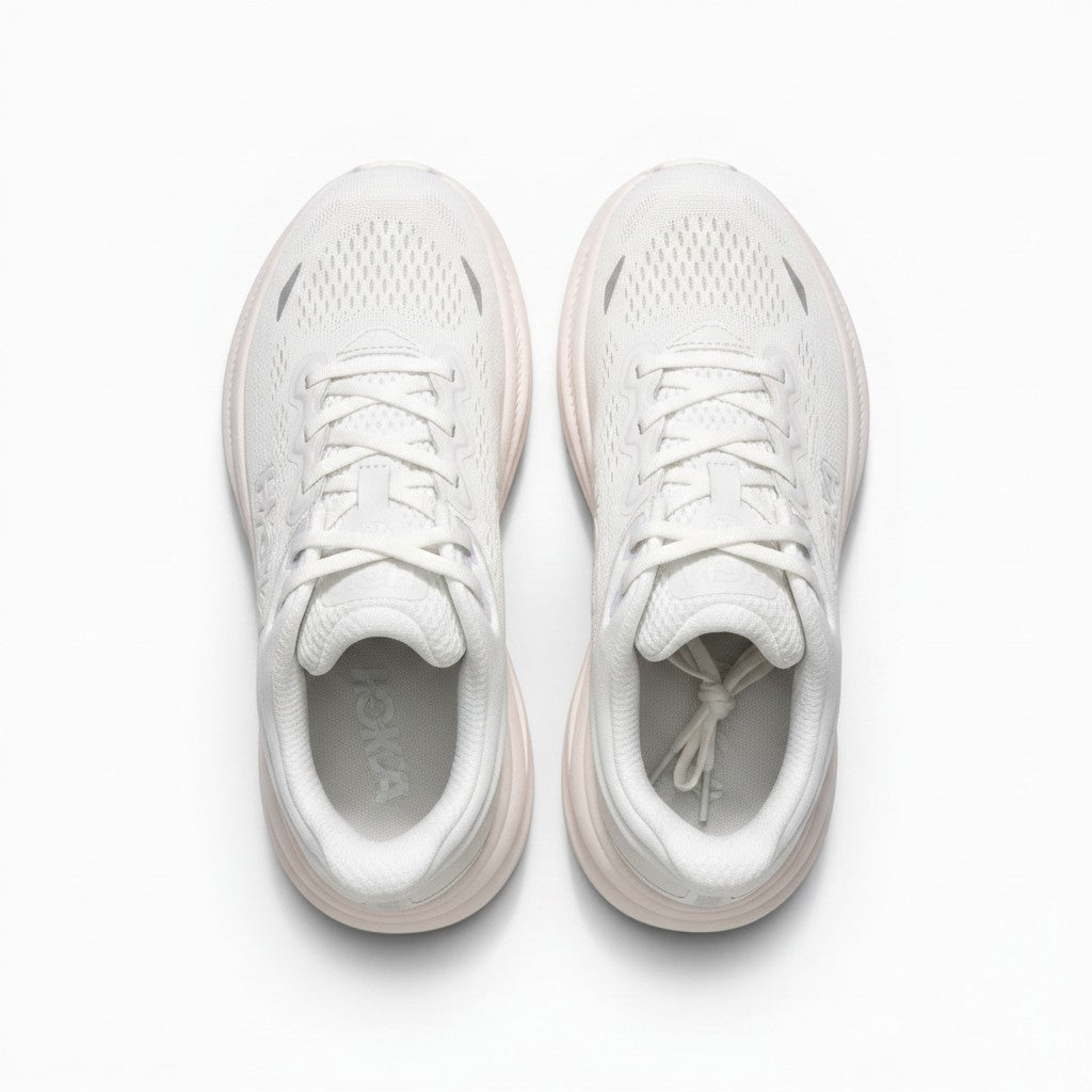 Hoka Bondi 9 women's running shoe in White/White, top view