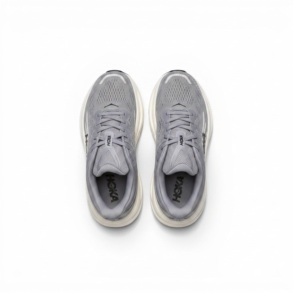 Hoka Bondi 9 women's running shoe in Galactic Grey/Stellar Grey, top view