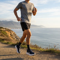 Hoka Bondi 9 men's running shoe in Midnight Blue/Varsity Navy, on-foot view