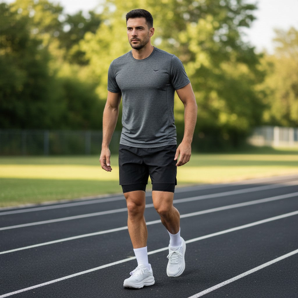 Hoka Bondi 9 men's running shoe in White/White, on-foot view