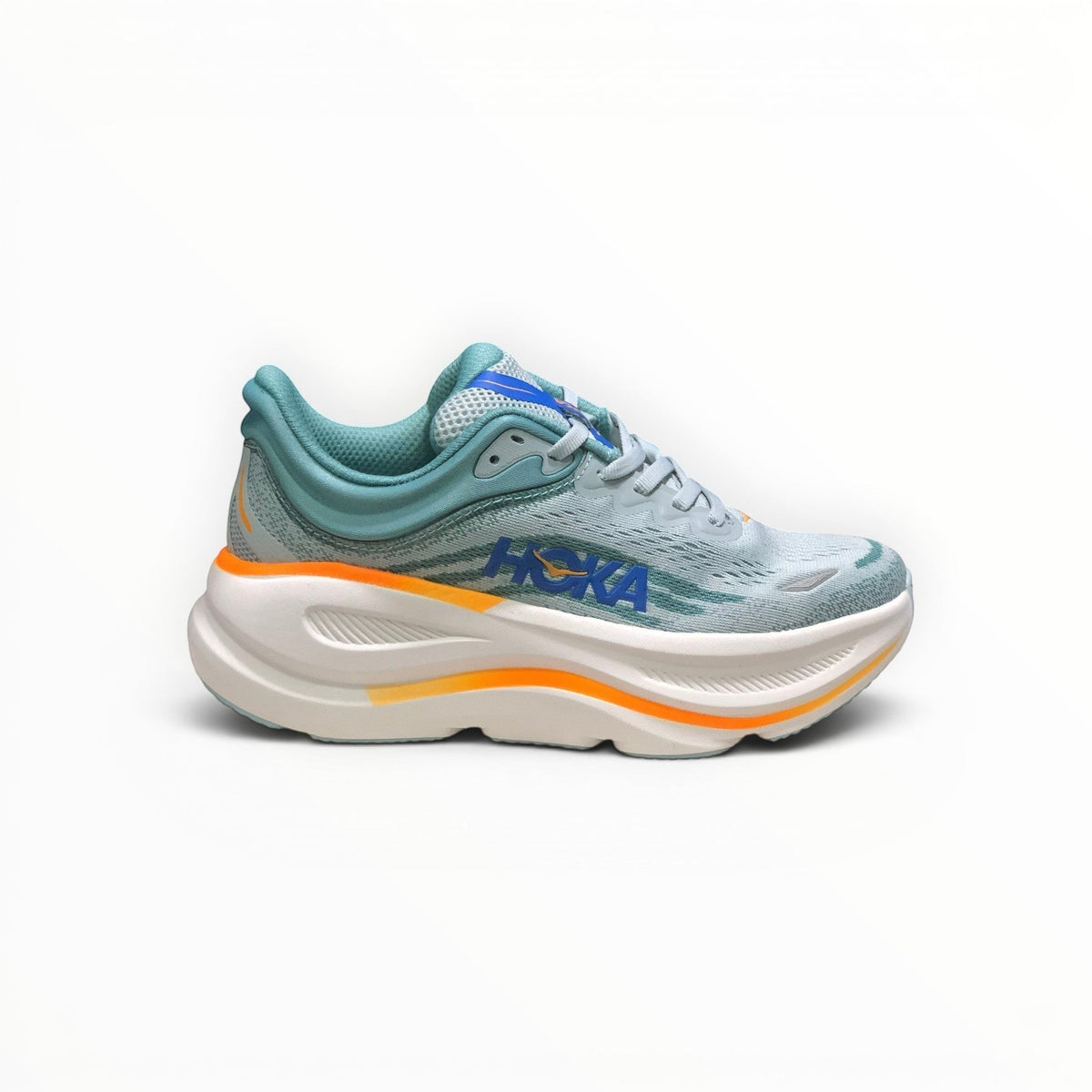 Hoka Bondi 9 men's running shoe in Drizzle/Downpour, three-quarter view