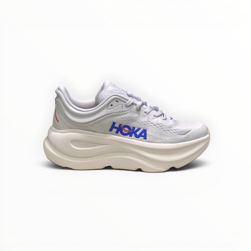 Hoka Bondi 9 men's running shoe in Cosmic Grey/Ultramarine, three-quarter view
