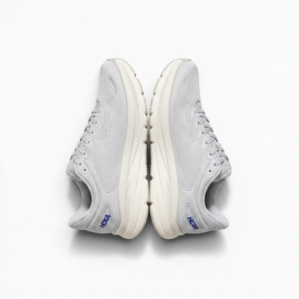 Hoka Bondi 9 men's running shoe in Cosmic Grey/Ultramarine, on-foot view