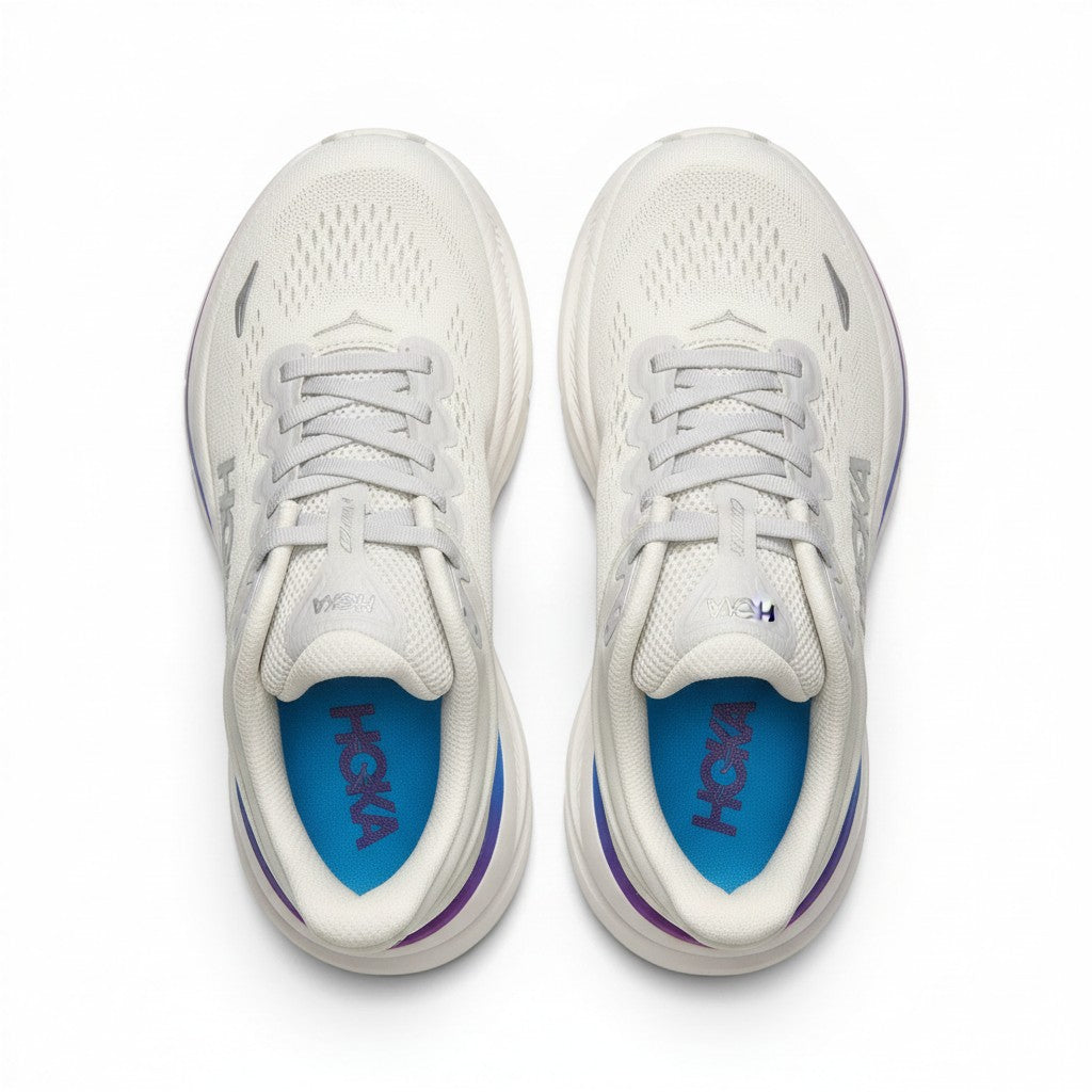 Hoka Bondi 9 men's running shoe in Cosmic Grey/White, on-foot view