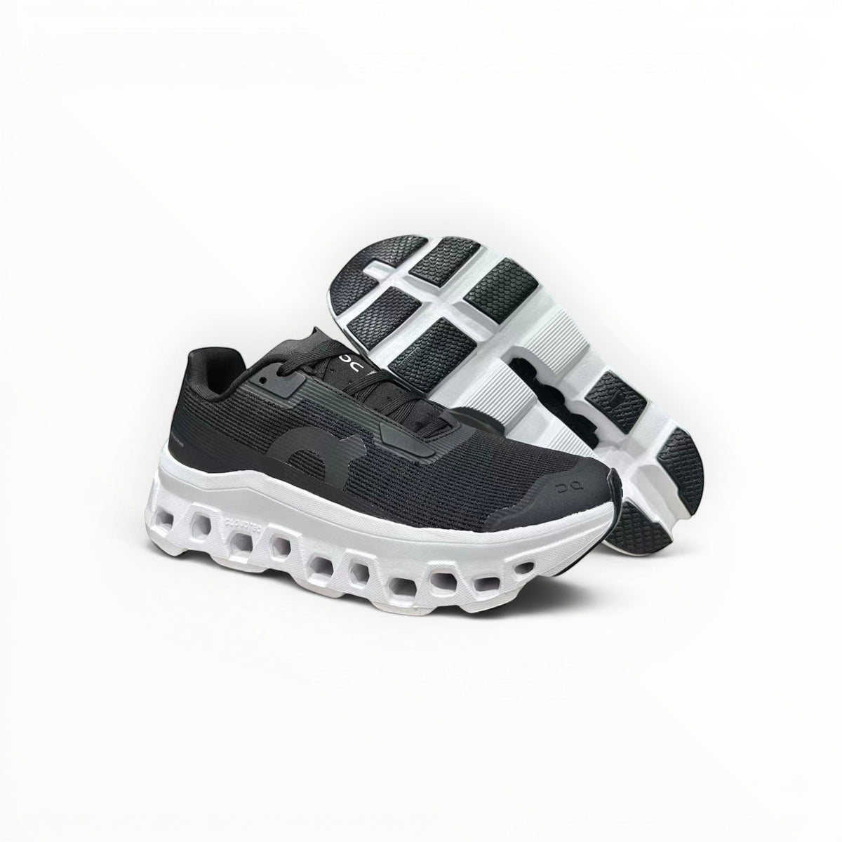 On Cloudmonster Void women's shoe in Black/White - product view 3